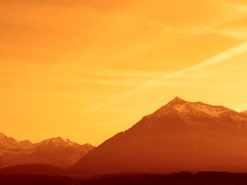 Mountain landscape in orange colours. 